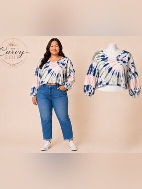 True Craft Cotton XL Oversized Tie-Dye Cropped Sweatshirt | Boho Lounge Pullover